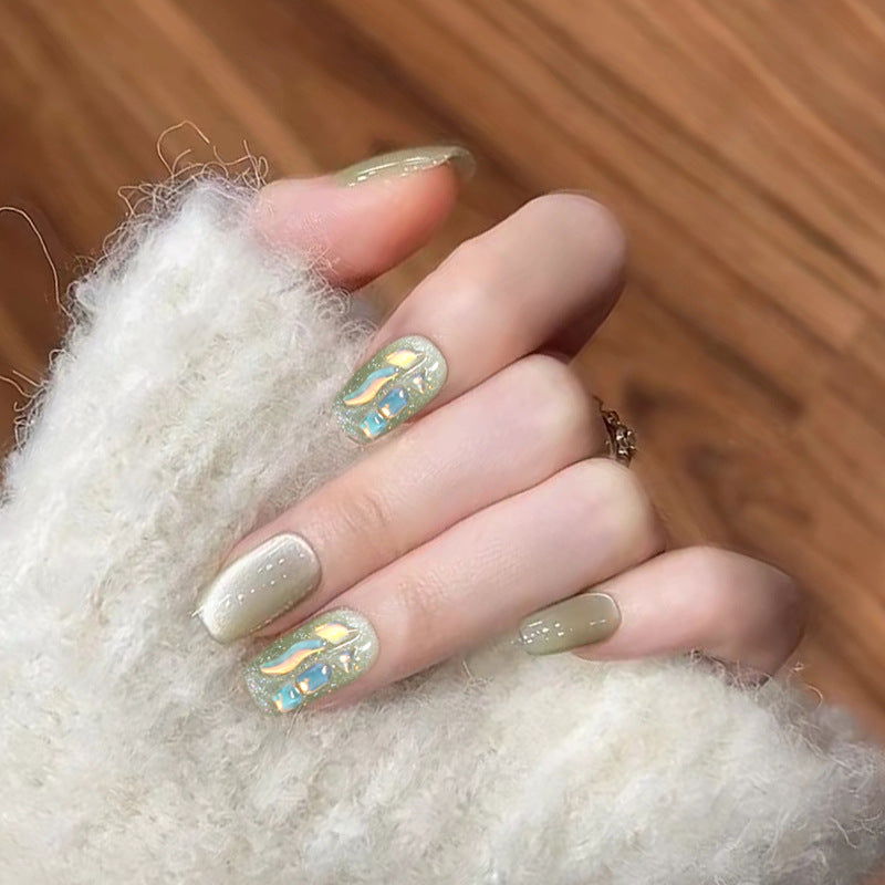 Decorative Press-On Nail Tips Set with Geometric Designs Stornfield