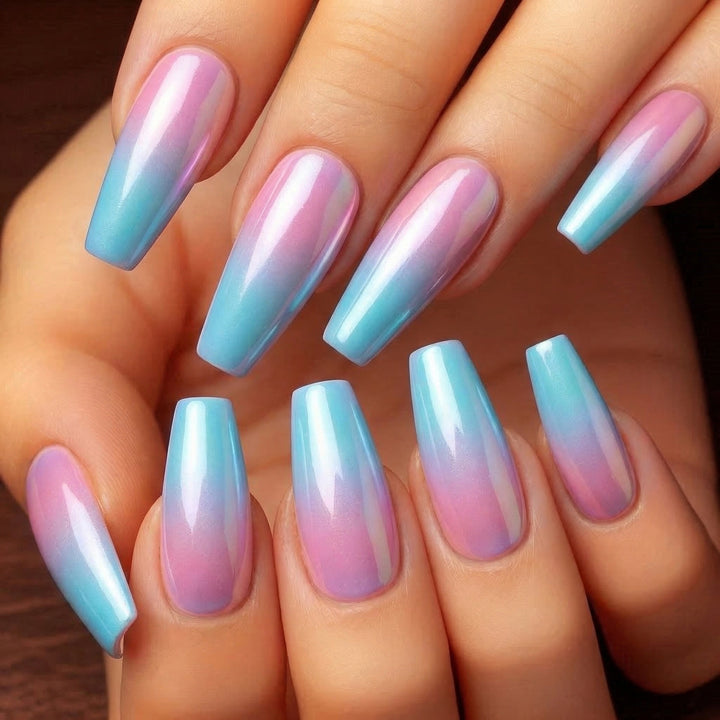 Artificial nails in modern glitter gradient design Stornfield