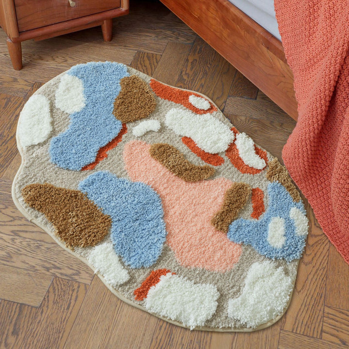 High-pile bathroom rug in organic shape with abstract textured pile Stornfield