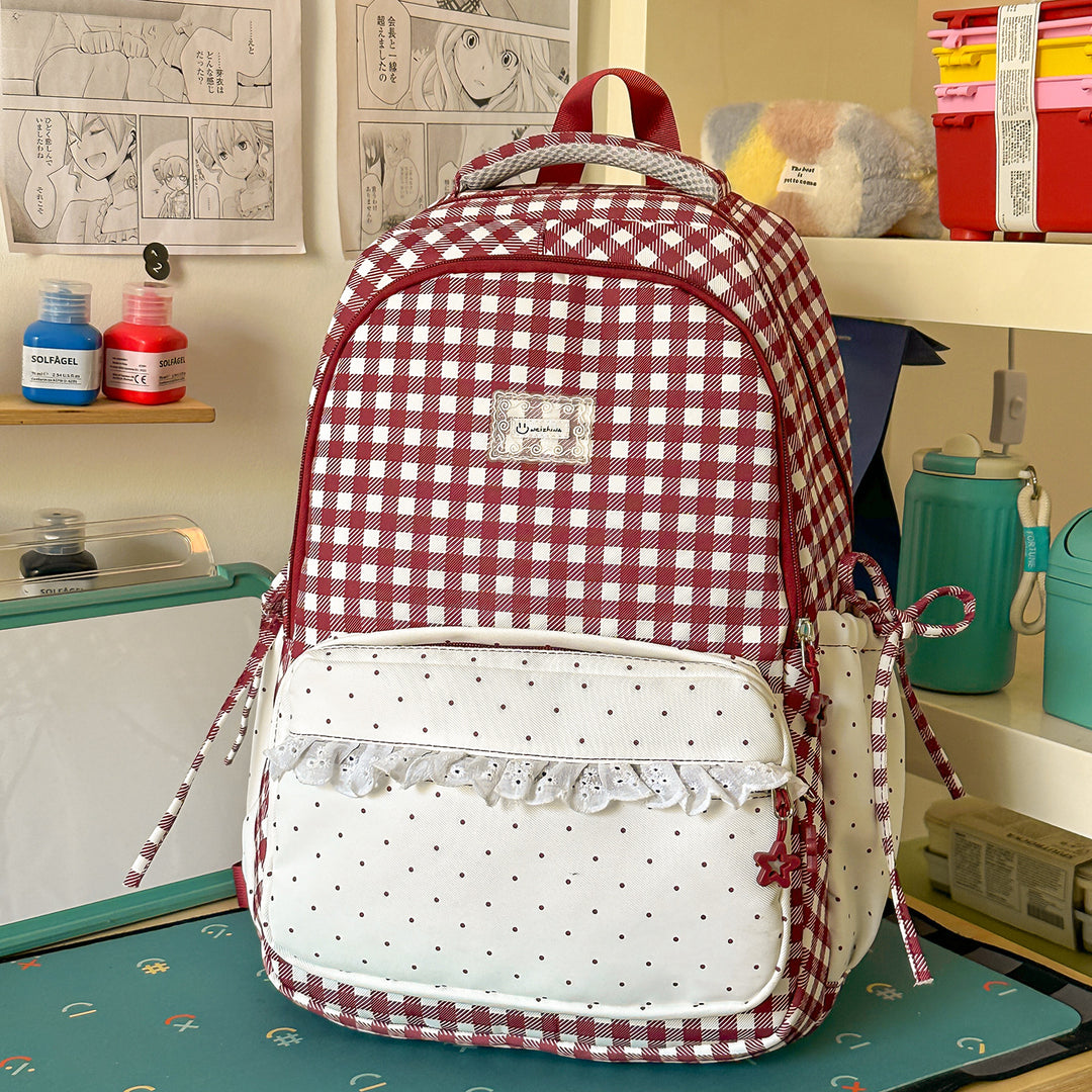 Playful Gingham Patterned School Backpack Stornfield