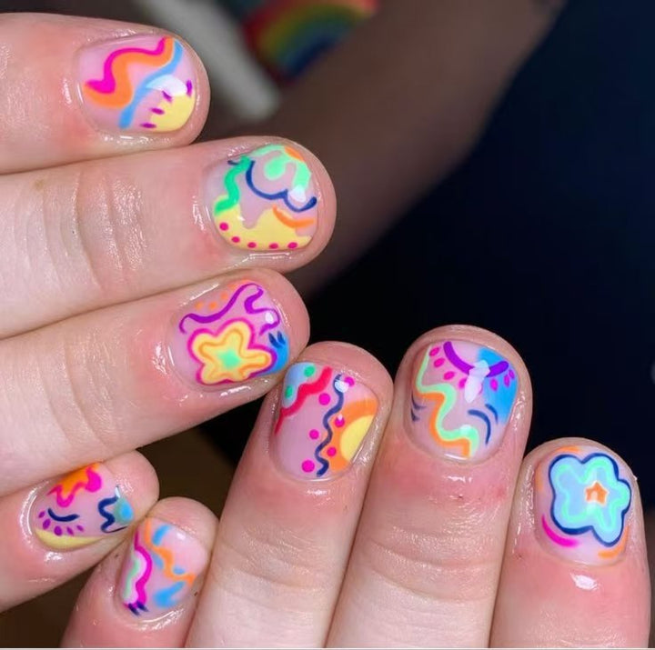 Nail art set with colorful neon-inspired design Stornfield