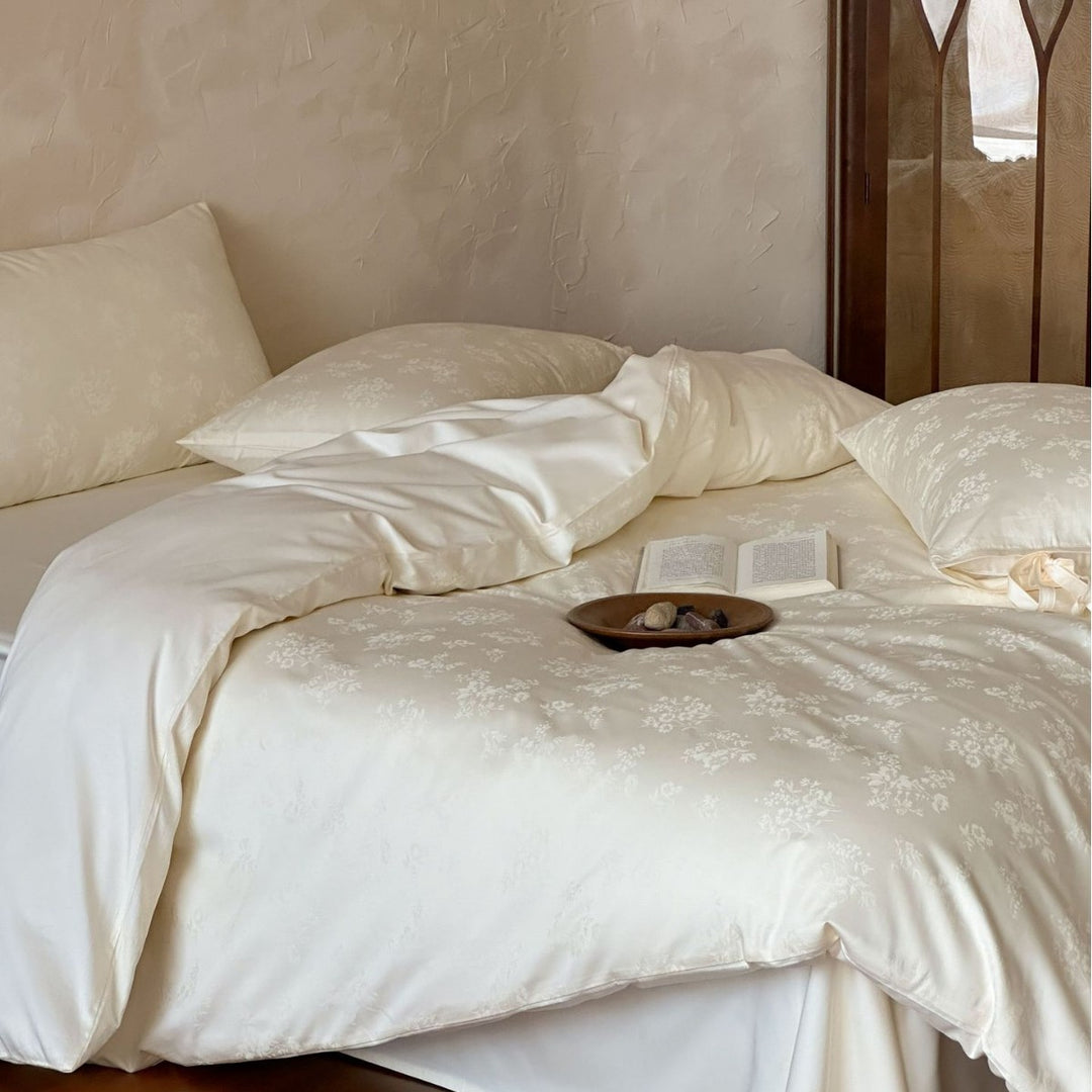 Floral Satin Jacquard Duvet Cover and Pillowcase Set