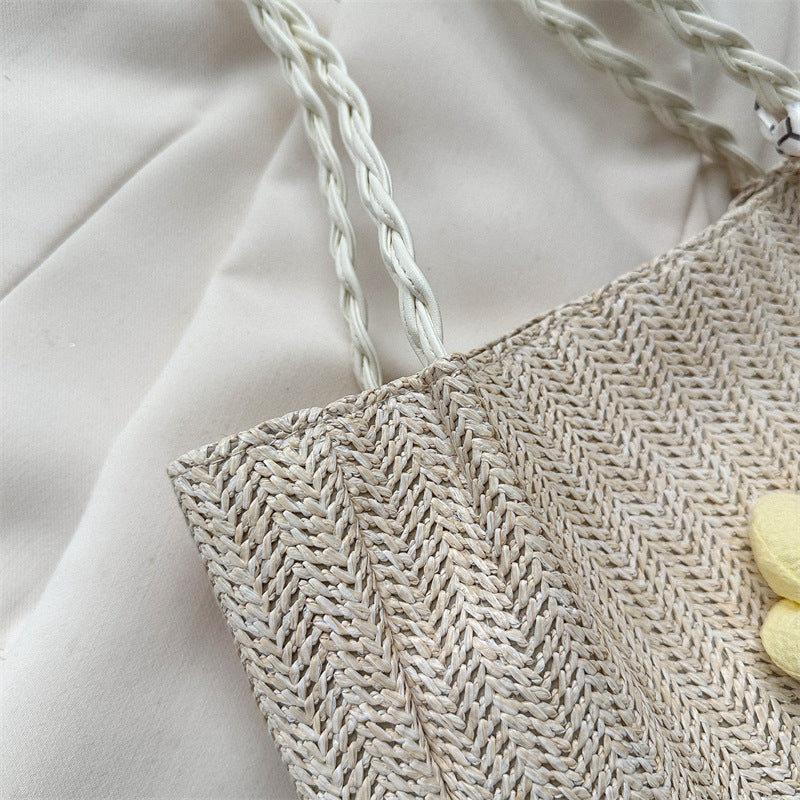 Floral Embellished Straw Tote Bag