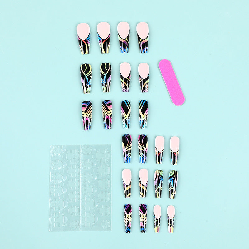 Artificial nail tips with colorful abstract design Stornfield
