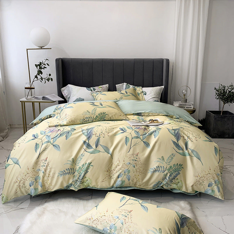 Panda Print Cotton Sateen Duvet Cover Set with Reversible Solid Backing and Button Closure