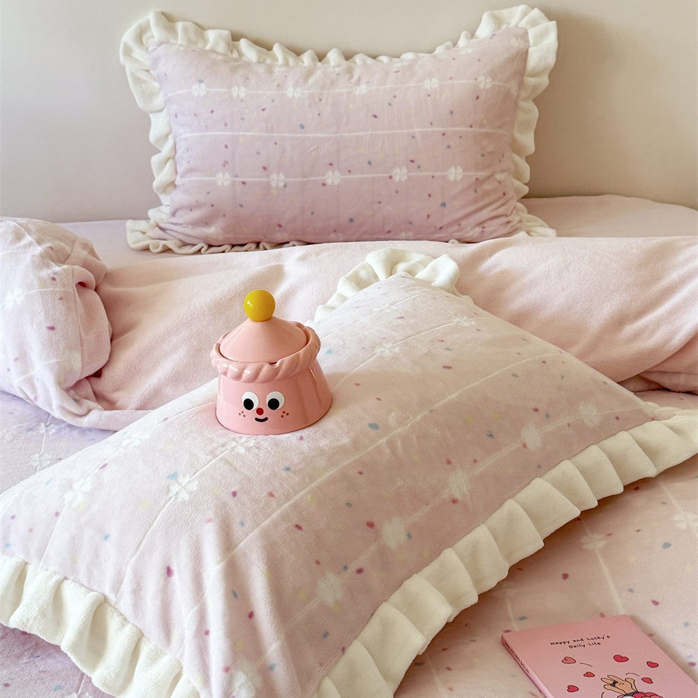 Ruffled Cotton Flannel Duvet Cover and Sham Bedding Set