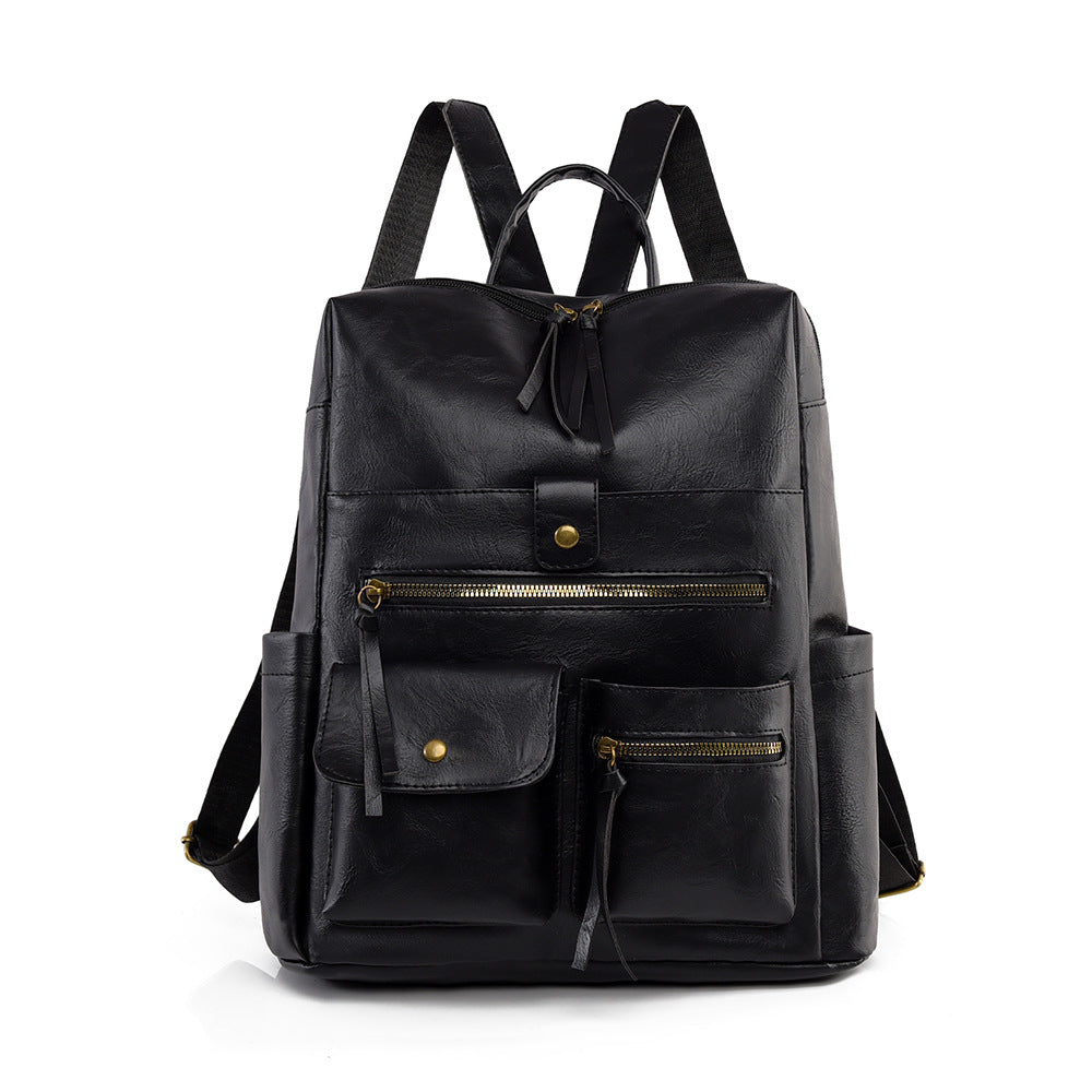 Stylish Multi-Pocket Faux Leather Backpack Stornfield