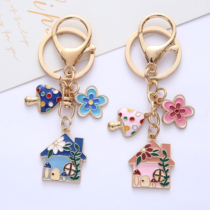 Keychain with Creative Flower and House Design Stornfield