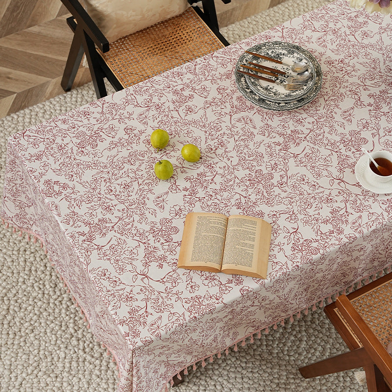 Tablecloth made of cotton blend fabric with floral jacquard look and tassel trim Stornfield