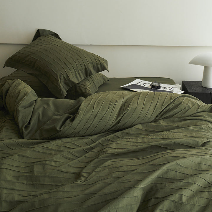 Elegant Reversible Bedding Set made of Cotton-Linen Blend with Fine Striped Texture