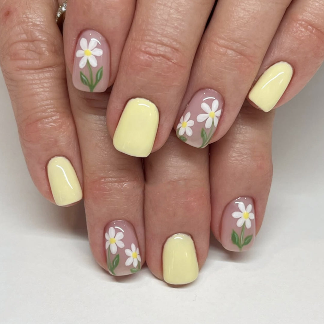 Artful nail extensions with elegant flower design Stornfield