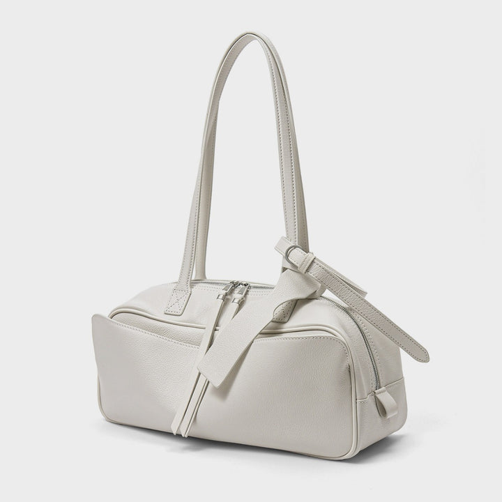 Compact Rectangular Pebbled Shoulder Satchel with Top-Zip and Detachable Strap