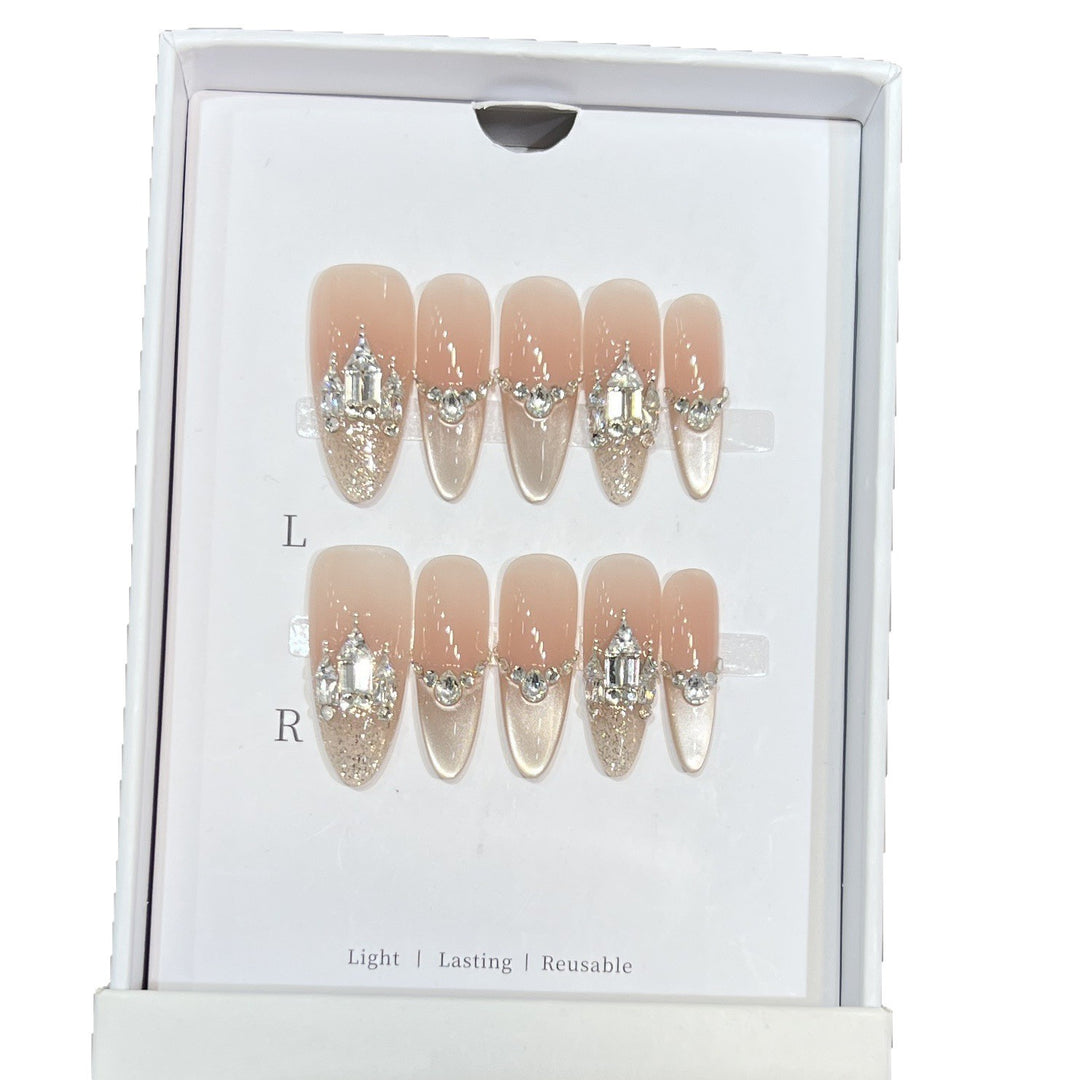 Decorative Handmade Press-On Nails with Elegant Rhinestones Stornfield