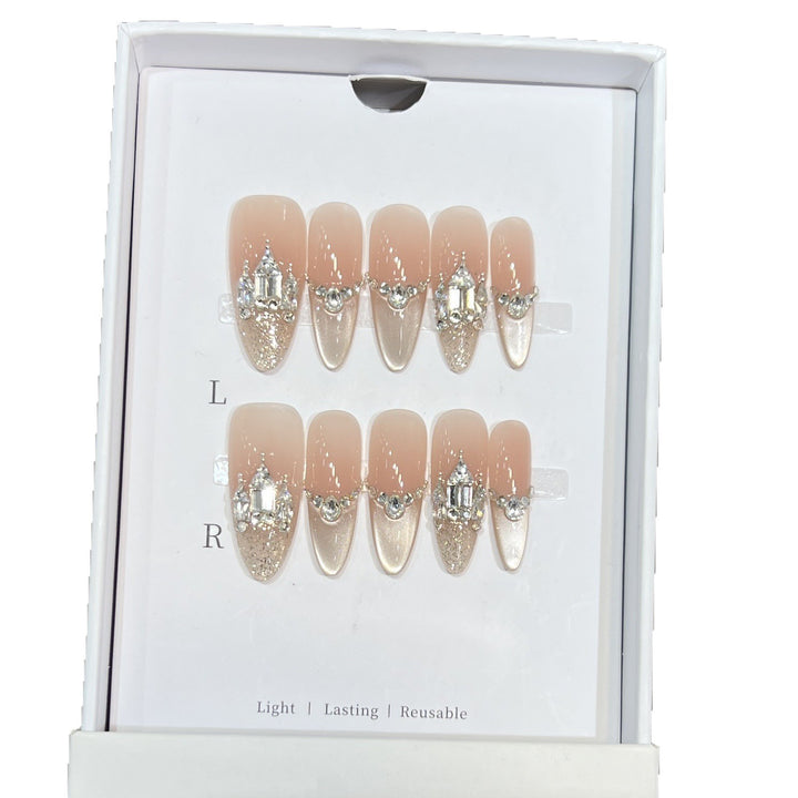 Decorative Handmade Press-On Nails with Elegant Rhinestones Stornfield