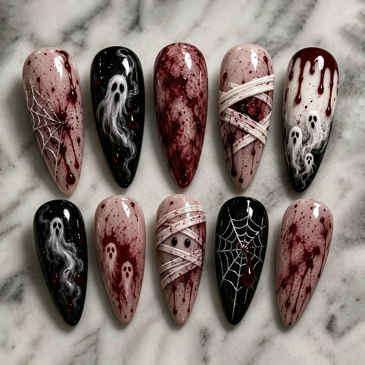 Artistic Halloween-Themed Press-On Nail Art Stornfield 1790636345