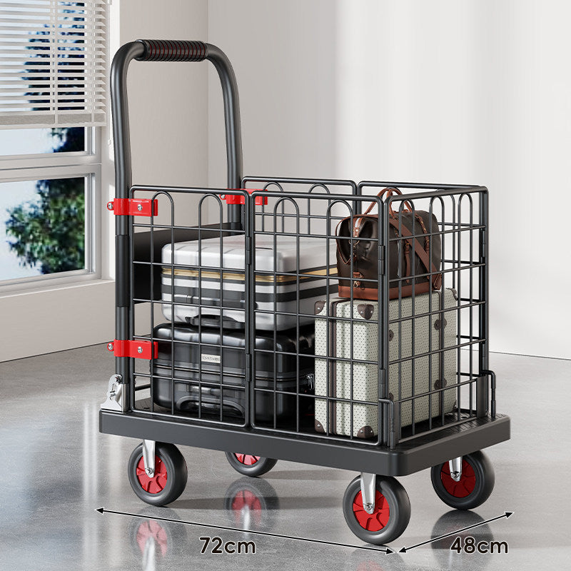 Heavy-Duty Platform Luggage Cart with Raised Safety Rail and Ergonomic Padded Handle