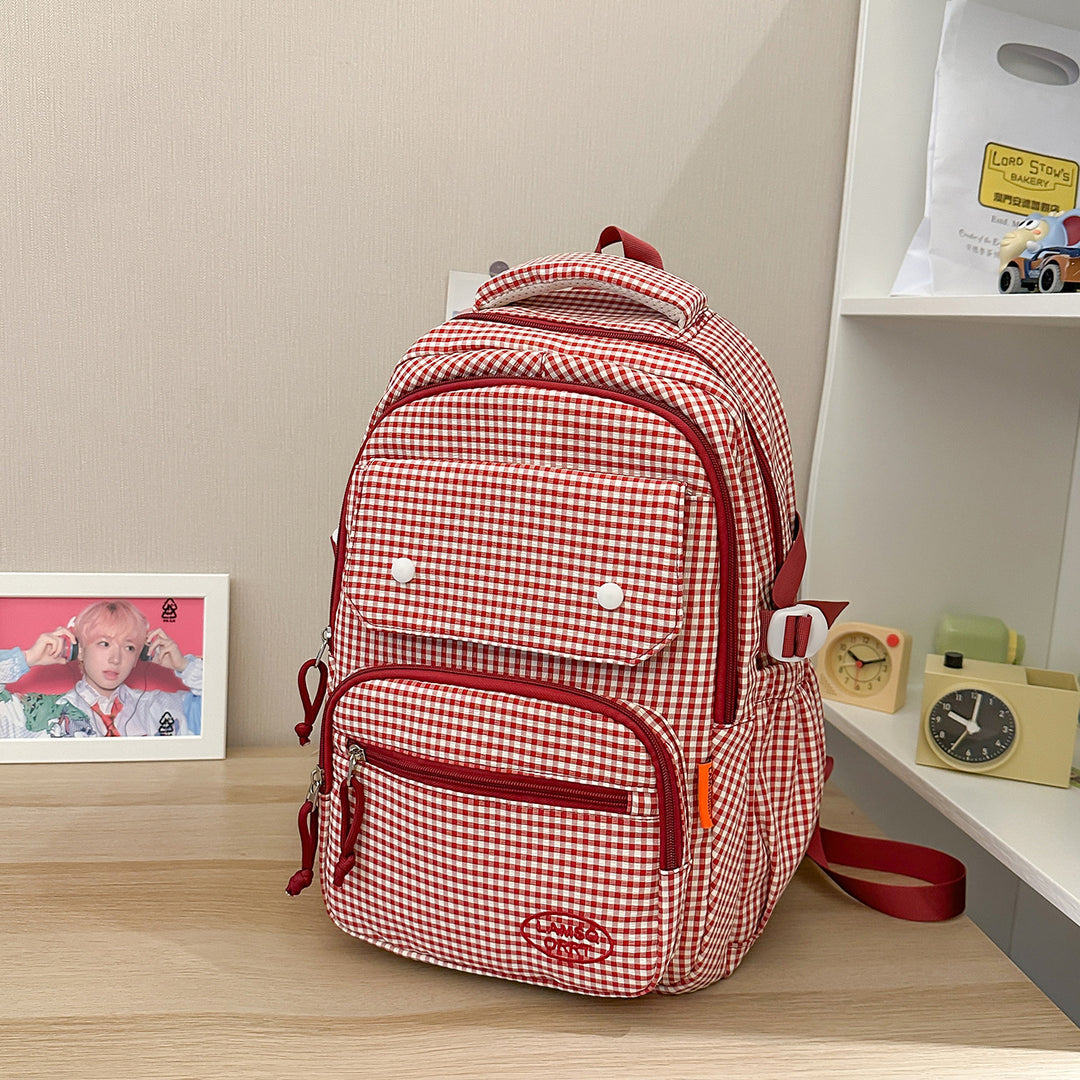 Gingham Print Multi-Pocket Backpack Stornfield