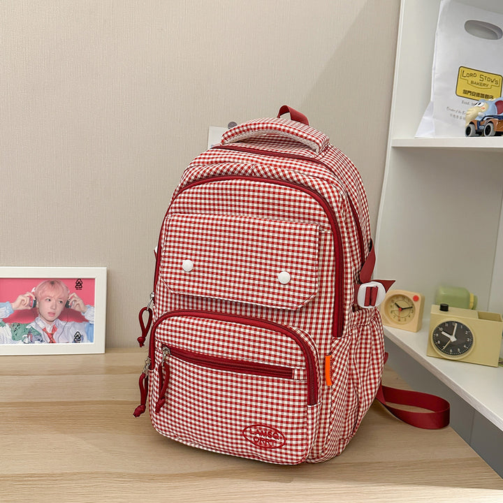 Gingham Print Multi-Pocket Backpack Stornfield