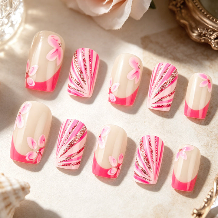 Artistic Floral Gel Press-On Nails Stornfield