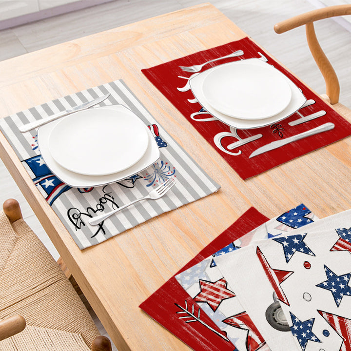 Patriotic Cotton-Linen Table Placemat with Americana Star Print
