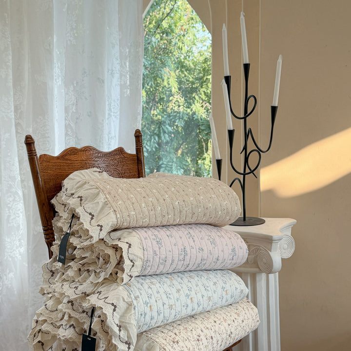Quilted Cotton Duvet Cover Set with Ruffled Lace-Trim Pillow Shams