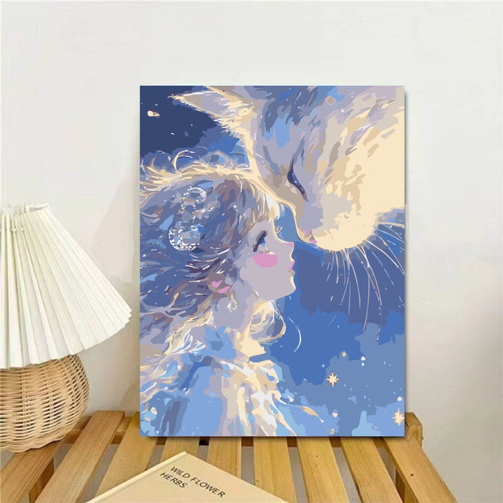 Whimsical Fantasy Cat and Girl Wall Art Stornfield