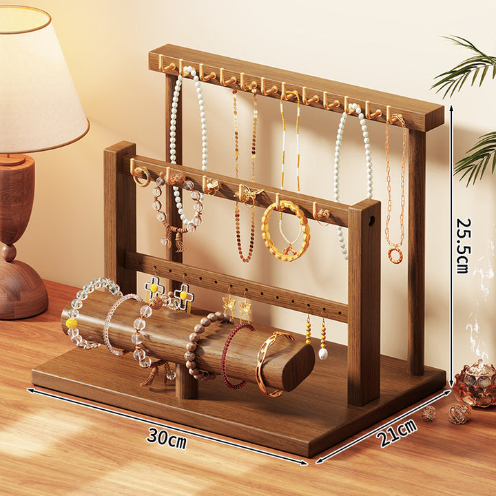 Multi Level Wooden Jewelry Display and Organizer Stand with Felt Lined Tray