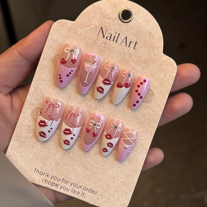 Romantic Kiss-Themed Press-On Nail Set Stornfield