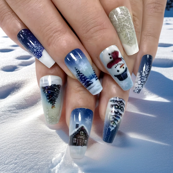Winter-Themed Artistic Press-On Nails Stornfield