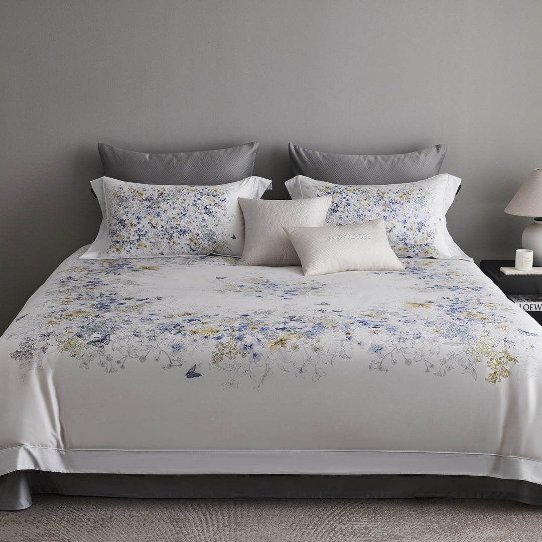 Botanical Watercolor Cotton Sateen Duvet Cover Set with Euro Shams