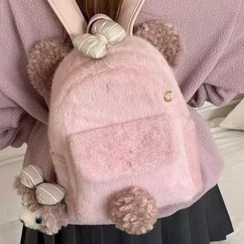 Plush backpack with cute animal ears and pompom Stornfield