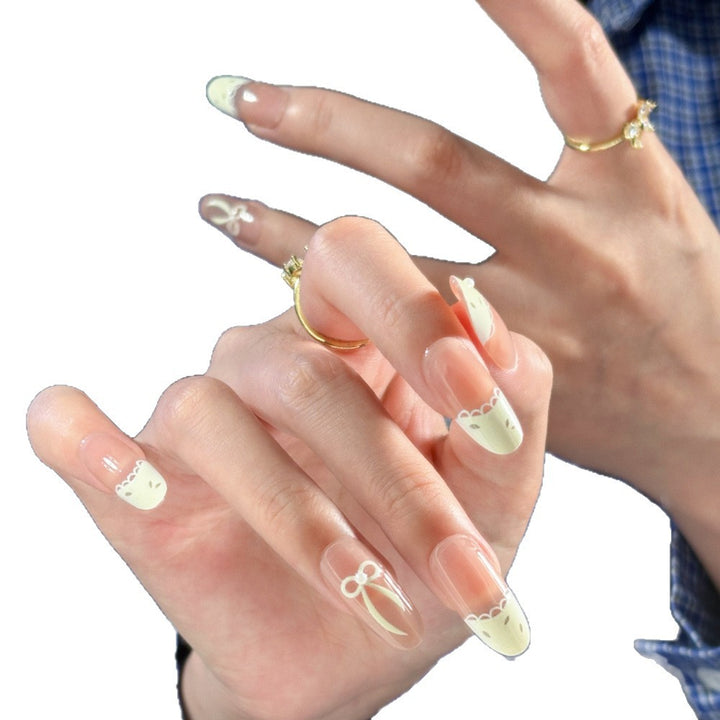 Artistic Press-On Nail Set with Elegant Bow Design Stornfield