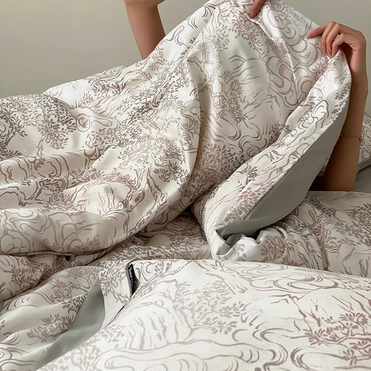 Reversible Sateen-Feel Jacquard Duvet Cover Set with Oxford Shams