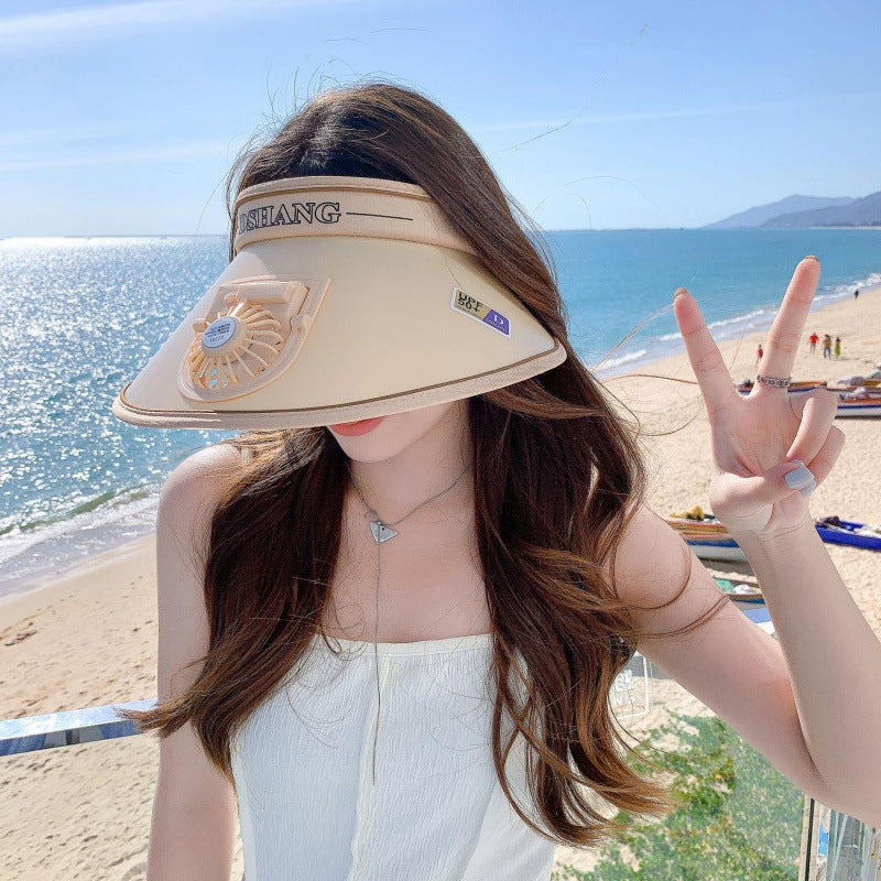 Sun protection visor with quiet rechargeable mini fan and adjustable neoprene seat Stornfield
