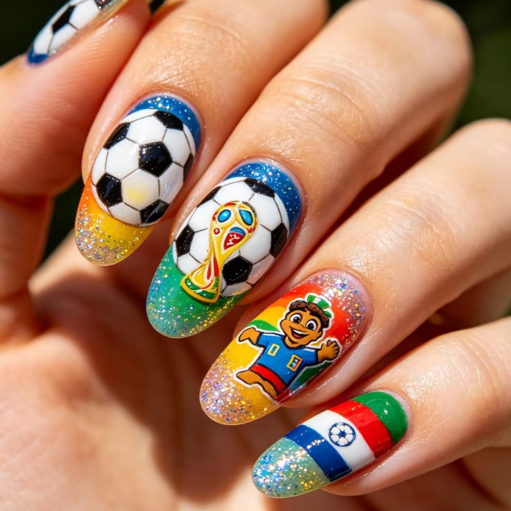 Artificial nails with football motif and glitter accents Stornfield