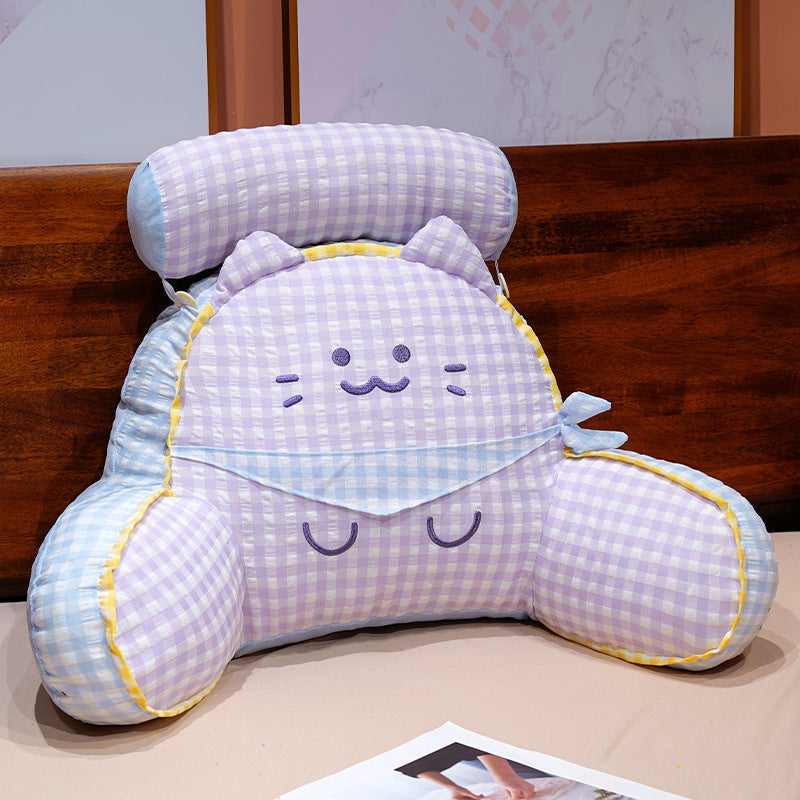 Reading pillow with neck support and plush cat shape