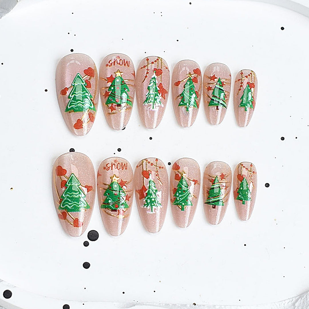 Festive Tree-Themed Press-On Nail Set Stornfield