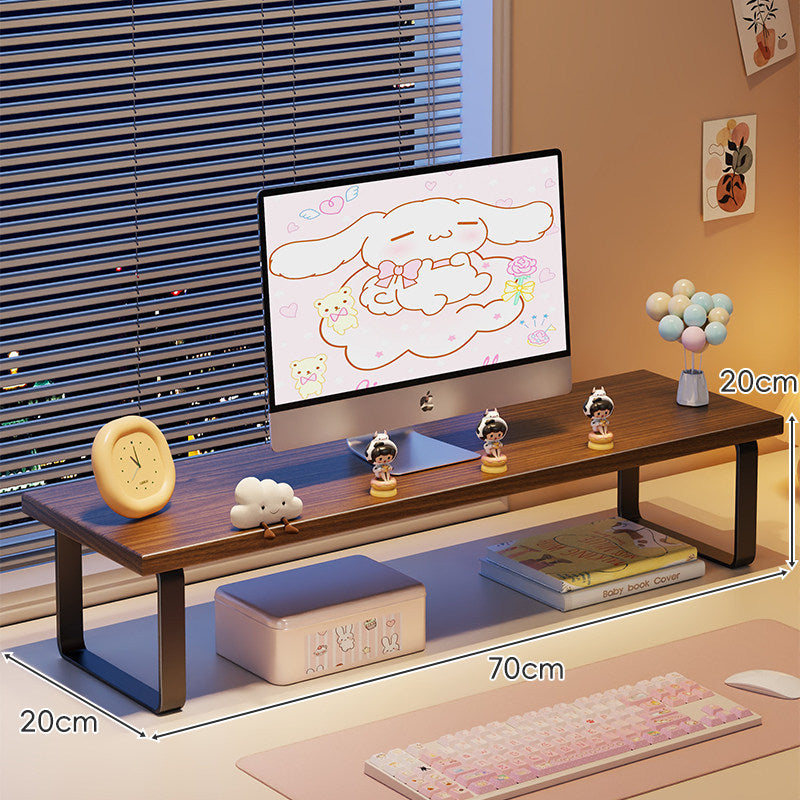 Low-Profile Wooden Monitor Riser with Metal Legs and Under-Shelf Storage