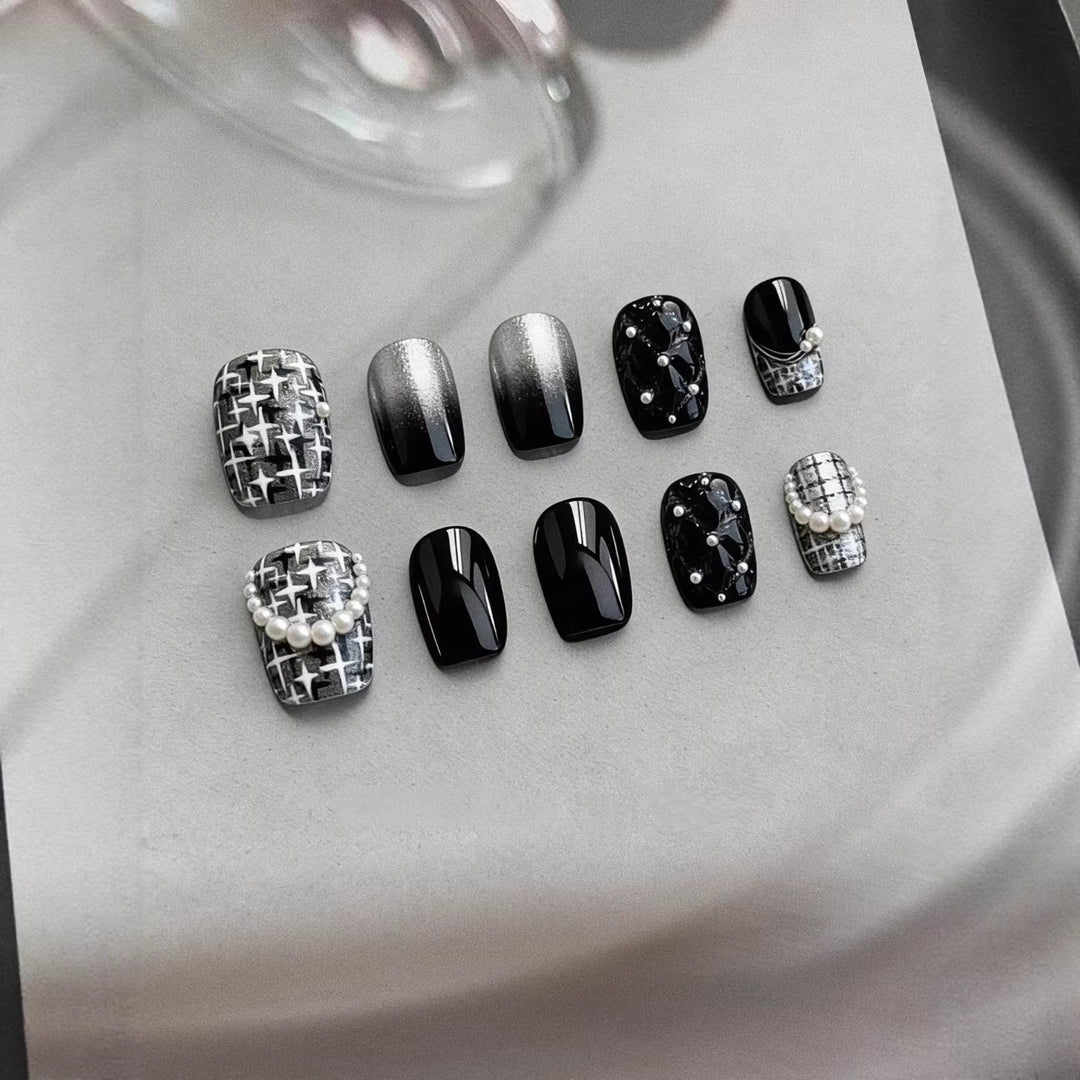 Decorative Press-On Nail Art Collection with Pearl and Ombre Accents
