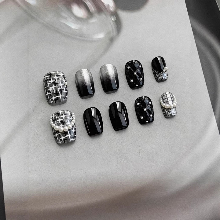 Decorative Press-On Nail Art Collection with Pearl and Ombre Accents