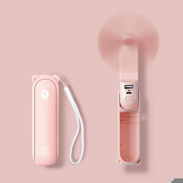 Unisex One Size Foldable Rechargeable Hand Fan with Integrated Power Bank and Dual USB Charging Ports Stornfield