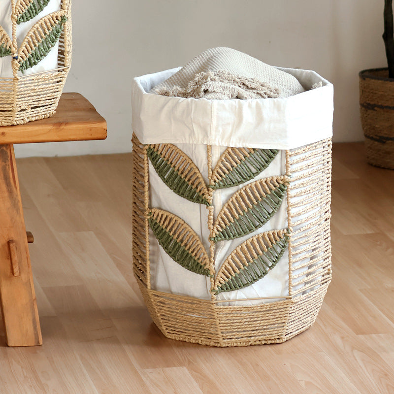 Rustic laundry basket with floral pattern Stornfield