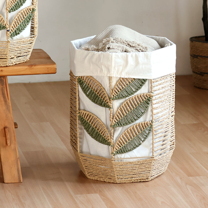 Rustic laundry basket with floral pattern Stornfield