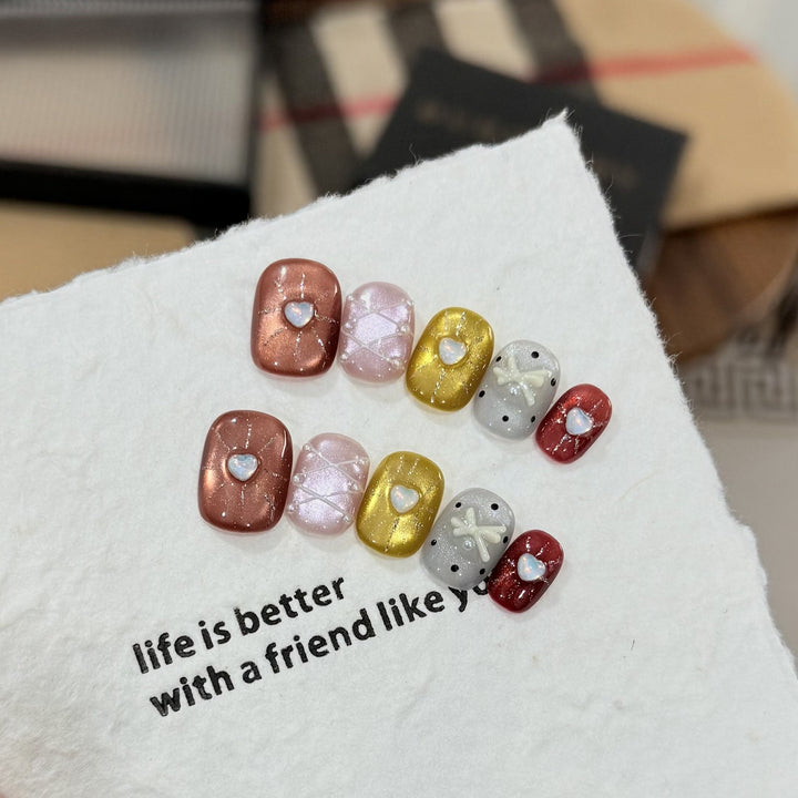 Decorative Heart-Embellished Press-On Nail Art Set