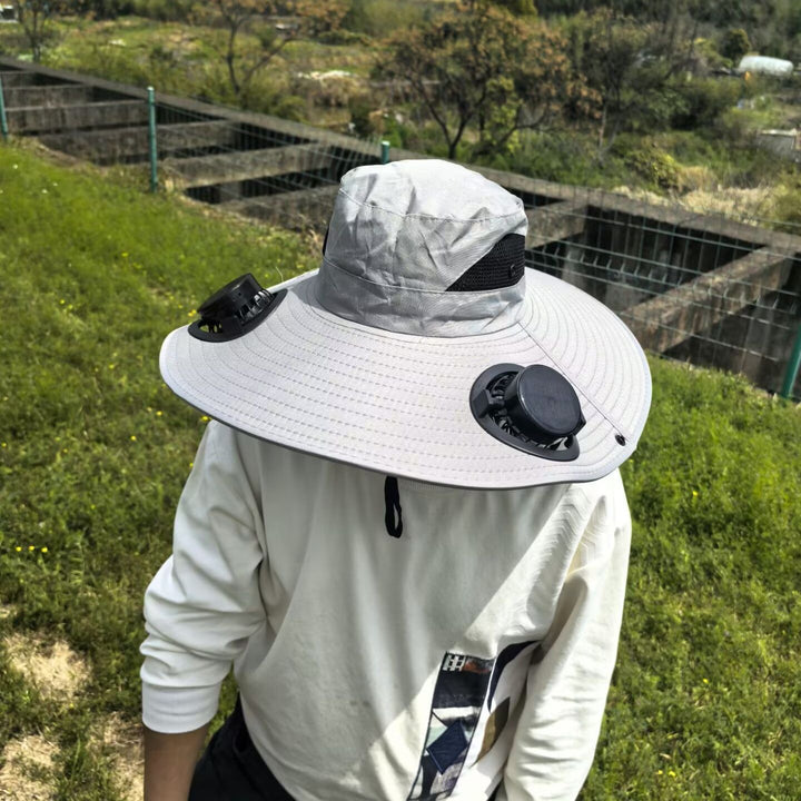 air-cooled sun hat with removable USB fans and wide neck protection Stornfield