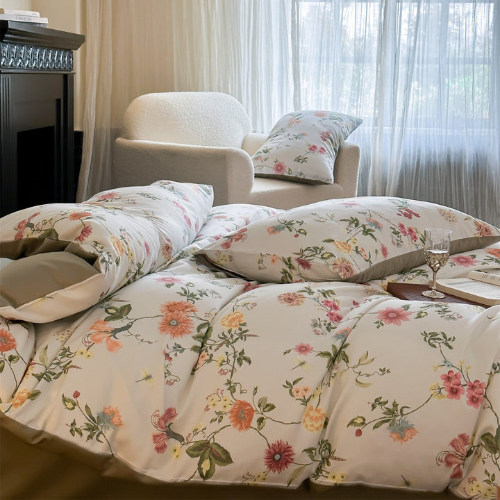 Toile-Print Cotton-Sateen Duvet Cover Set with Reversible Satin-Feel Backing