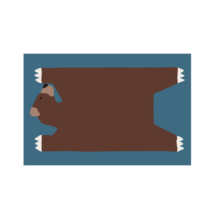 Flat-woven runner with stylized lion motif and non-slip backing