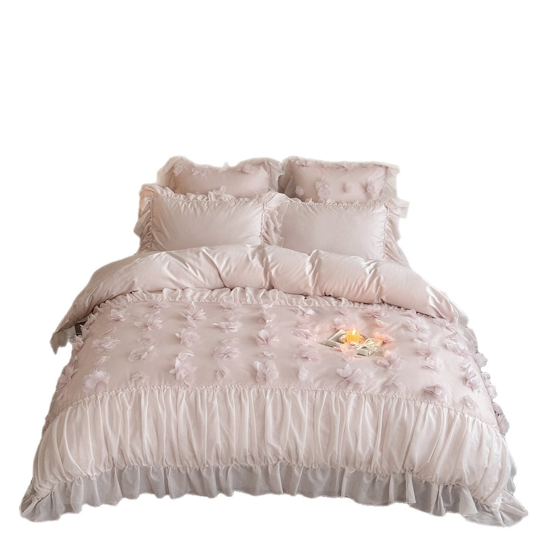 Romantic Ruffled Floral Appliqué Duvet Cover Set