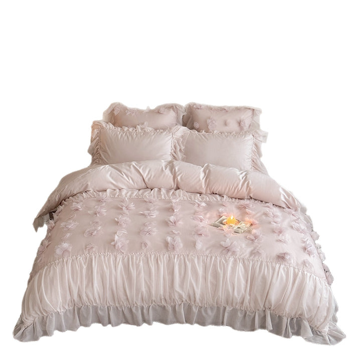 Romantic Ruffled Floral Appliqué Duvet Cover Set