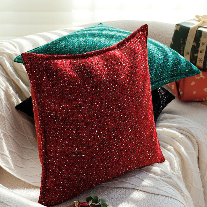 Square cushion cover with metallic houndstooth bouclé and concealed zipper Stornfield